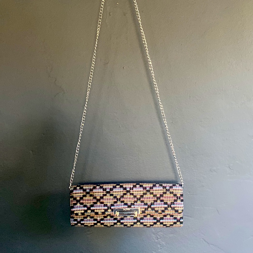 BCBG Carlie Clutch Multi-Color Woven Cross body Purse beautiful